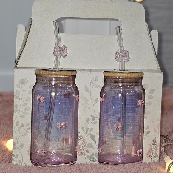 Viral Bow Tumblers with Straws - NWT, Coquette, Bow, Pink - Picture 5 of 5
